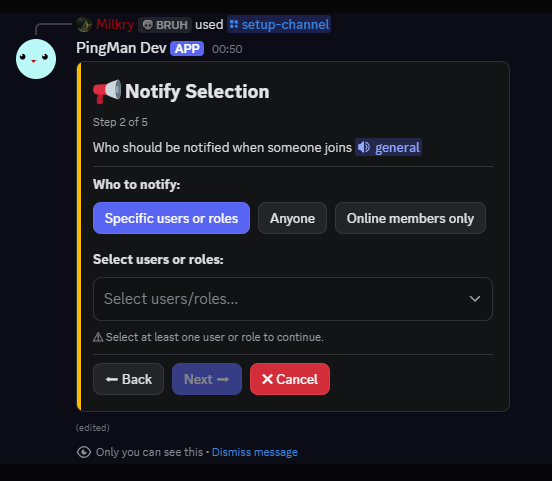 Step 2: Notify Selection